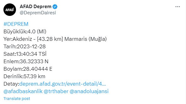 Son dakika! Muğla Marmaris’te deprem