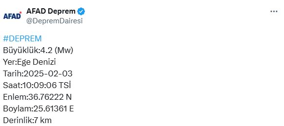 Son dakika: Ege Denizi’nde bir deprem daha!