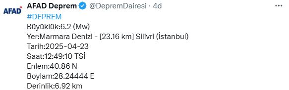 Son dakika: AFAD duyurdu: İstanbul’da 6,2 büyüklüğünde deprem