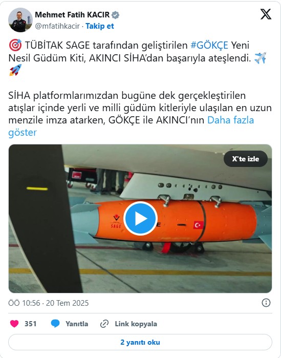 Yeni nesil güdüm kiti Gökçe başarıyla ateşlendi!
