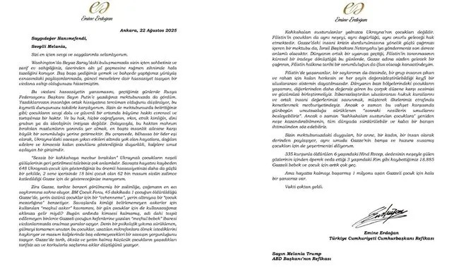 Emine Erdoğan’dan ABD Başkanı Trump’ın eşi Melania Trump’a Gazze çağrısı: Gücümüzü birleştirmeliyiz!