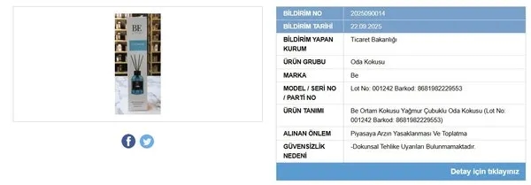 Bakanlık harekete geçti! İki oda kokusu toplatılıyor