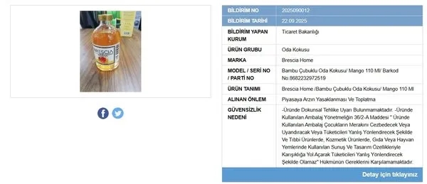Bakanlık harekete geçti! İki oda kokusu toplatılıyor