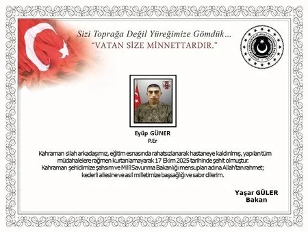 Tokat’tan acı haber! 1 askerimiz şehit oldu.