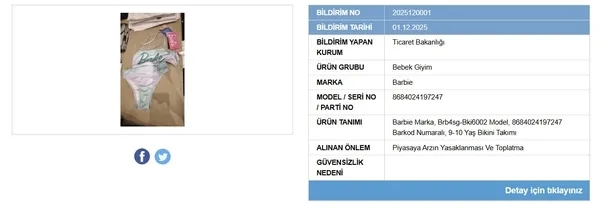 Ticaret Bakanlığı çocuk giyim ürününü toplatıyor
